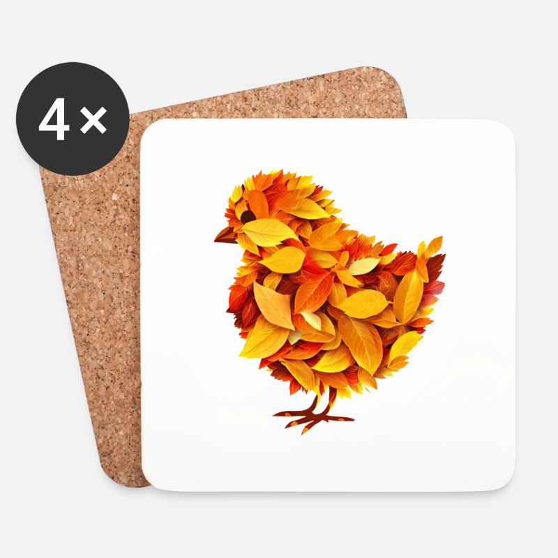 Herbst bunte Blätter Küken - Untersetzer (4er-Set) - Weiß