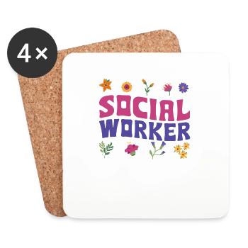 Travailleur social mignonConception florale - Dessous de verre (lot de 4) - blanc - Devant
