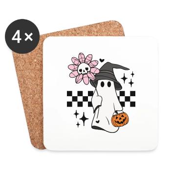Halloween Geist Kürbis Süßes oder Saures - Untersetzer (4er-Set) - Weiß - Vorne