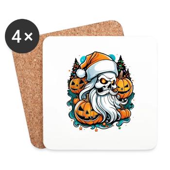 noel et halloween - squelette et citrouille - Dessous de verre (lot de 4) - blanc - Devant