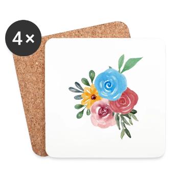 Einfache Aquarellblumen - Untersetzer (4er-Set) - Weiß - Vorne