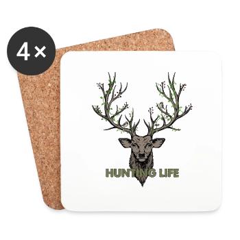 Hunting Elch mit Geweih - Untersetzer (4er-Set) - Weiß - Vorne