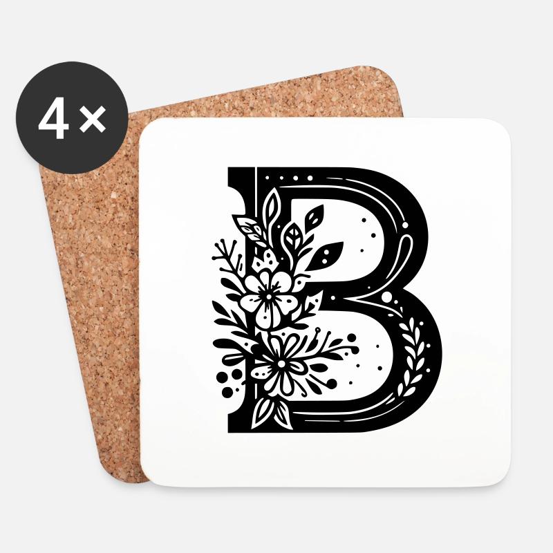 Buchstabe B Floral - Untersetzer (4er-Set) - Weiß