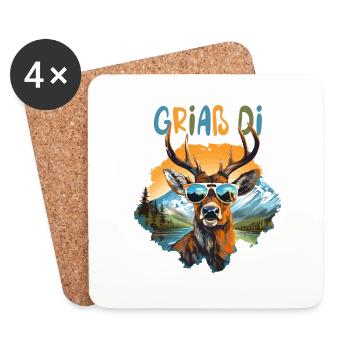 Griaß di Hirsch pour la fête du village Tracht Dorfkind - Dessous de verre (lot de 4) - blanc - Devant