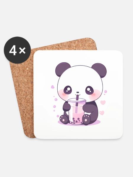 Kawaii Panda Bubble Tea Boba Tea - Coasters (set of 4) - white