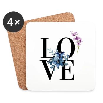 Fleurs, Amour, Design D’amour - Dessous de verre (lot de 4) - blanc - Devant
