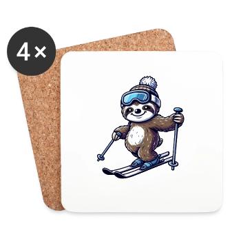 Skieur paresseux détendu – Plaisirs d’hiver - Dessous de verre (lot de 4) - blanc - Devant