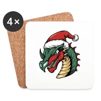 Dragon avec chapeau de Père Noël - Dessous de verre (lot de 4) - blanc - Devant