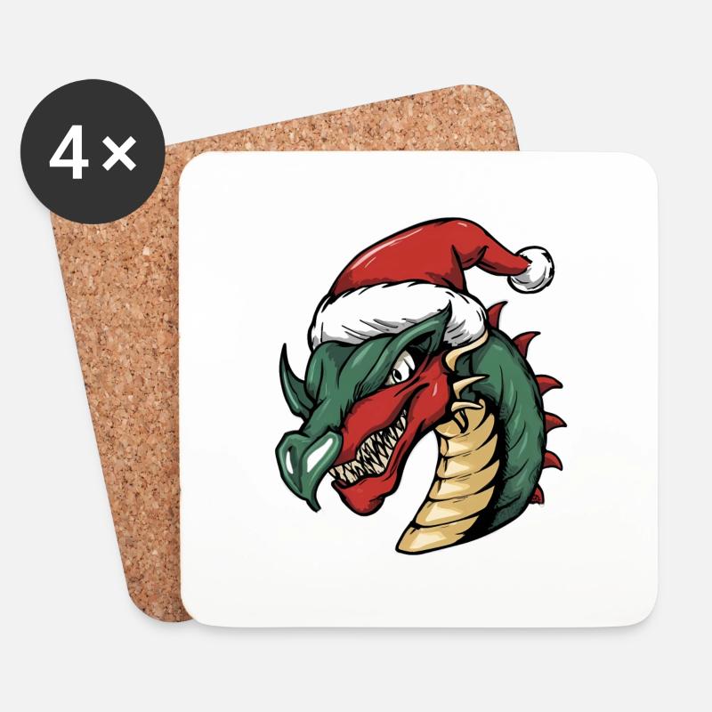 Drache mit Weihnachtsmütze - Untersetzer (4er-Set) - Weiß