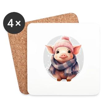 Winter Schweinchen im Schnee - Untersetzer (4er-Set) - Weiß - Vorne
