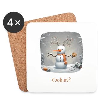 Schneemann mit Cookies - Untersetzer (4er-Set) - Weiß - Vorne