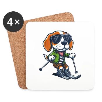 Cute Beagle on Skis - Winter Holidays in the - Coasters (set of 4) - white - Front