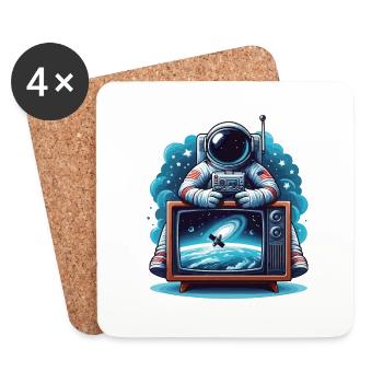 Astronaut in front of TV outer space gift - Coasters (set of 4) - white - Front