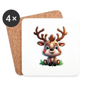 Reindeer / Deer / Animal / Children's Motif / Christmas - Coasters (set of 4) - white - Front