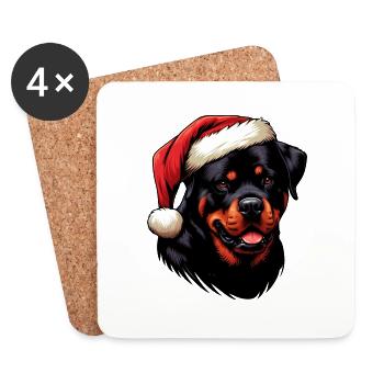 Rottweiler als Weihnachtsmann - Untersetzer (4er-Set) - Weiß - Vorne