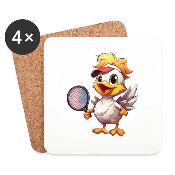 Joueurs de tennis de poulet joyeux - Drôle - Dessous de verre (lot de 4) - blanc - Devant