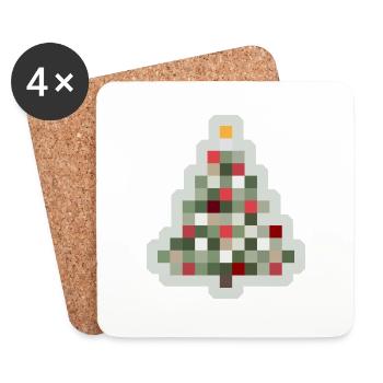 8-Bit Retro Tannenbaum Xmas - Untersetzer (4er-Set) - Weiß - Vorne