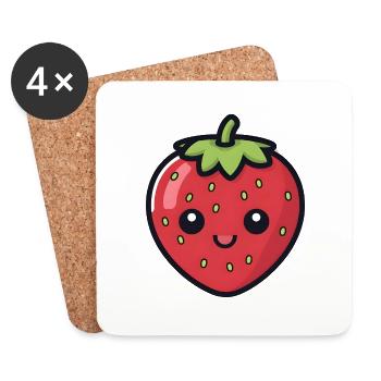 Strawberry Kawaii Style - Coasters (set of 4) - white - Front