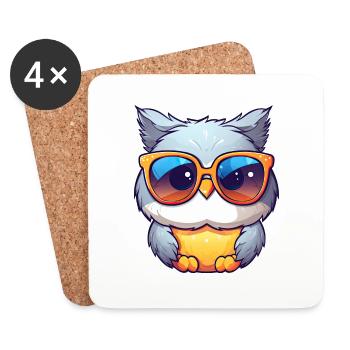 Little cute owl wearing sunglasses. - Coasters (set of 4) - white - Front