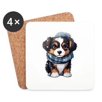 Bernese Mountain Dog puppy in winter - Coasters (set of 4) - white - Front