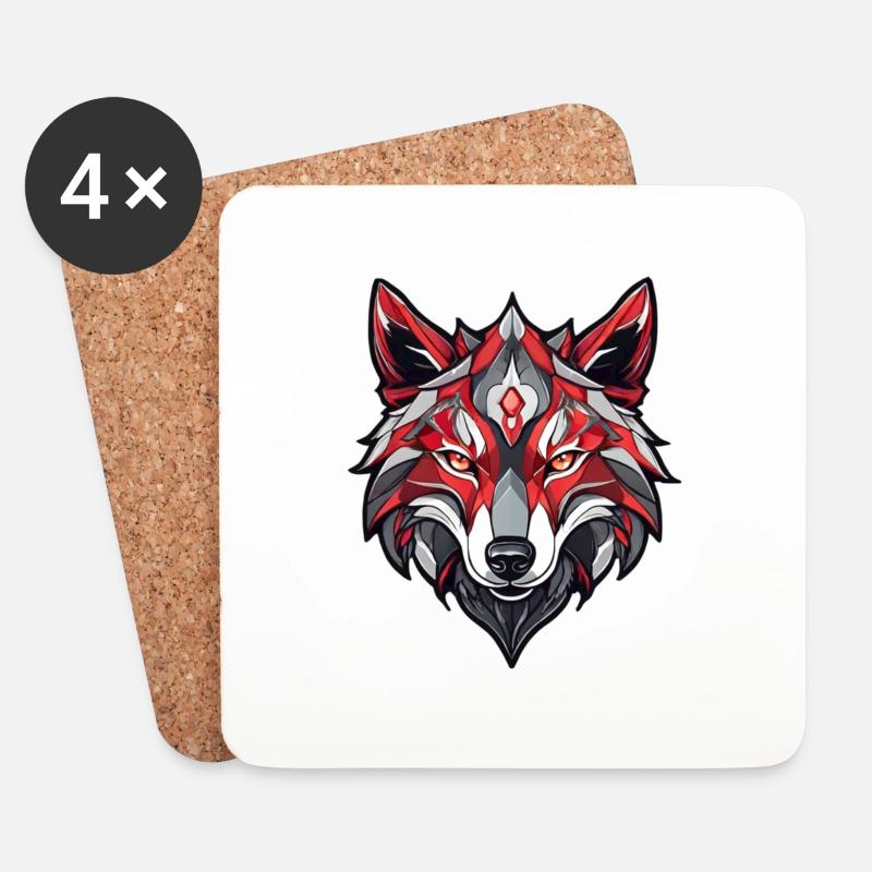 Wolf Tattoo - Untersetzer (4er-Set) - Weiß