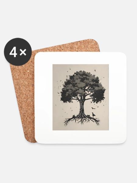 Baum des Lebens - Untersetzer (4er-Set) - Weiß