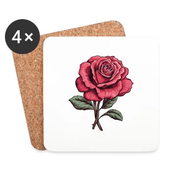 Rose rose - Dessous de verre (lot de 4) - blanc - Devant