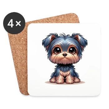 Digital illustration of cute Yorkshire Terrier - Coasters (set of 4) - white - Front