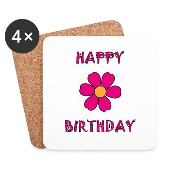 HAPPY BIRTHDAY. JOYEUX ANNIVERSAIRE. ANNIVERSAIRE. - Dessous de verre (lot de 4) - blanc - Devant