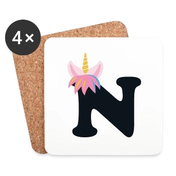 Unicorn Letter Rainbow Style "N" | be unique - Coasters (set of 4) - white - Front
