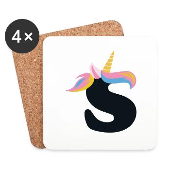 Einhorn-Buchstabe Regenbogenstyle "S" | be unique - Untersetzer (4er-Set) - Weiß - Vorne