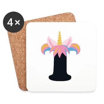 Unicorn Letter Rainbow Style "T" | be unique - Coasters (set of 4) - white - Front