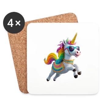 Licorne cool avec des lunettes de soleil arc-en-ciel - Dessous de verre (lot de 4) - blanc - Devant