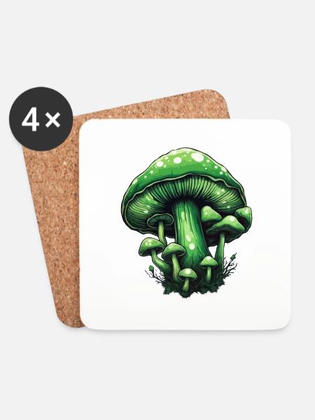 Pilz / Mushroom / Wiese / Wald / Goa / Psy - Untersetzer (4er-Set) - Weiß