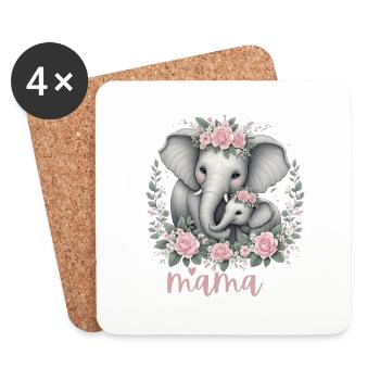 Maman coeur Floral Couronne éléphant Baby Shower - Dessous de verre (lot de 4) - blanc - Devant