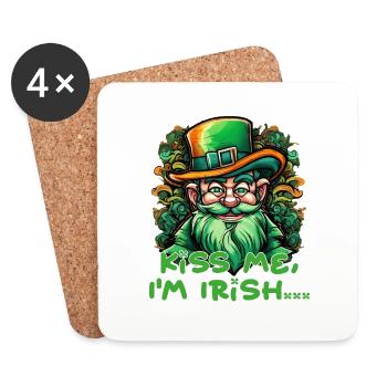 Fête de la Saint-Patrick Embrasse-moi Je suis un lutin irlandais - Dessous de verre (lot de 4) - blanc - Devant