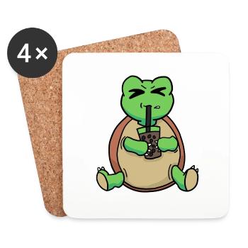 Bubble Tea Drinking Sea Turtle Anime Kawaii - Coasters (set of 4) - white - Front
