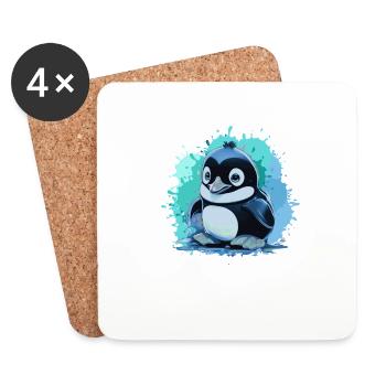 pingouin, bébé pingouin, bébé pingouin, graffiti, bleu - Dessous de verre (lot de 4) - blanc - Devant