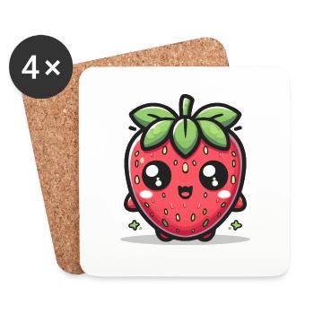 Kawaii Cute Strawberry - Coasters (set of 4) - white - Front
