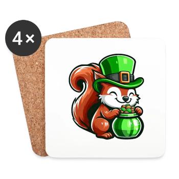 Conception de bande dessinée écureuil mignon de la Saint-Patrick - Dessous de verre (lot de 4) - blanc - Devant