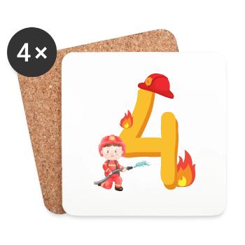 Vierter Geburtstag Feuerwehr Feuerlöschen zum 4. - Untersetzer (4er-Set) - Weiß - Vorne