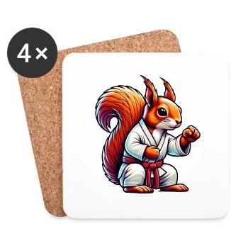 Karaté Fighter Sports Écureuil Noix Animal Amour - Dessous de verre (lot de 4) - blanc - Devant