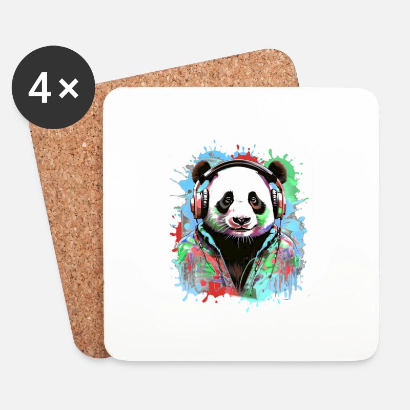 Panda, Kopfhörer,panda mit kopfhörer, illustration - Untersetzer (4er-Set) - Weiß