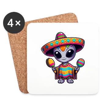 Cinco de Mayo Alien Cute Cartoon Green Eyes Design - Coasters (set of 4) - white - Front