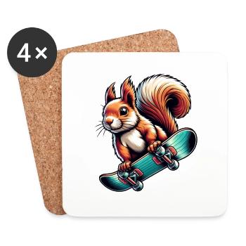 Skateboard Sport Écureuil Noix Animal Lover - Dessous de verre (lot de 4) - blanc - Devant