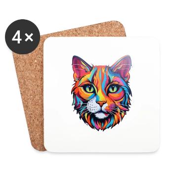 Katze psychedelisch - Untersetzer (4er-Set) - Weiß - Vorne