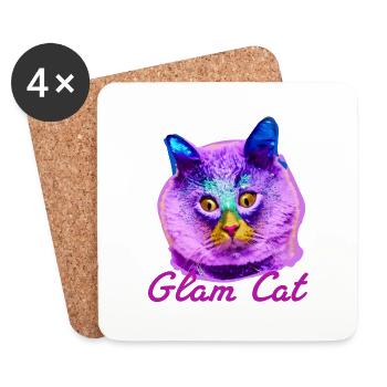 glam cat,cat,pink, glamorous, cross-eyed - Coasters (set of 4) - white - Front