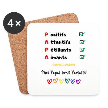 Mes papas sont parfaits message amour papas gays 2 - Dessous de verre (lot de 4) - blanc - Devant