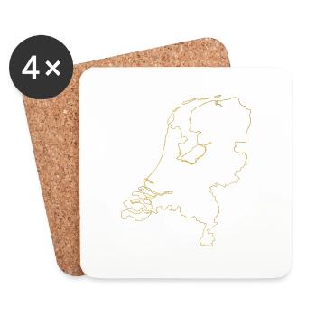 Netherlands Outline Map with Gold National Borders - Coasters (set of 4) - white - Front