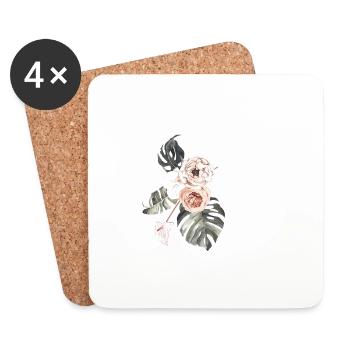 Lettre e floral tropical - Dessous de verre (lot de 4) - blanc - Devant